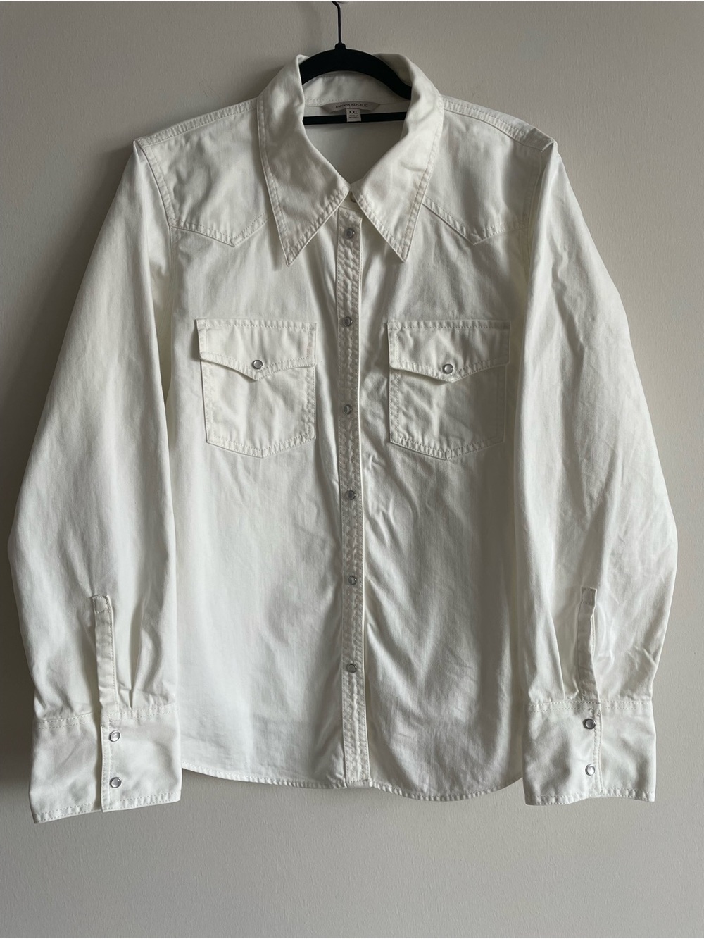 Banana Republic white western long sleeve pearl snap button up shirt shacket XXL